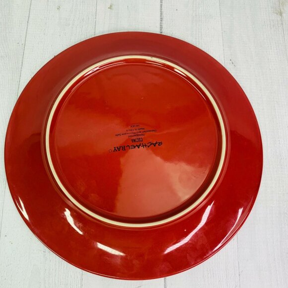 Rachael Ray CUCINA H016Y Cranberry Red HandPainted Stoneware Dinner Plates Set 3 - Picture 7 of 9